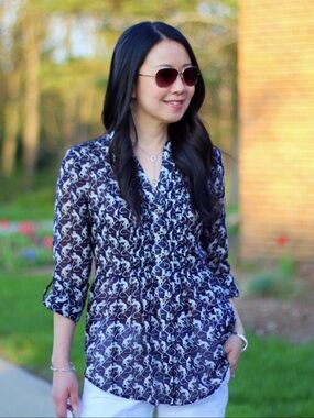 MAEVE x ANTHROPOLOGIE Monkey Print Popover Pintuck Shirt Blouse in Eggplant